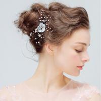 alliage de zinc Bijoux de cheveux Fleurs, avec Plastique ABS perle, Placage de couleur noire de plumbum, pour mariée, sans plomb et cadmium, 100-120mm, Vendu par PC