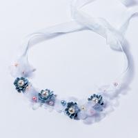 Spun Silk Headband, with ABS Plastic Pearl, Flower, for bridal, lead & cadmium free 