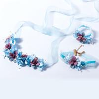 Spun Silk Jewelry Set, headband & bracelet & necklace, with ABS Plastic Pearl, Flower, for children, lead & cadmium free 