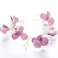 Zinc Alloy Hair Band, with ABS Plastic Pearl & Satin Ribbon, Flower, gold color plated, for children, lead & cadmium free 