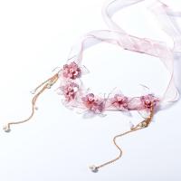 Seidenspinnerei Schweißband, mit ABS-Kunststoff-Perlen, Blume, für Kinder, frei von Blei & Kadmium, 280x60mm, verkauft von PC