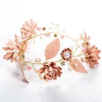 Zinc Alloy Hair Band, with ABS Plastic Pearl & Satin Ribbon, Flower, gold color plated, for children, lead & cadmium free 