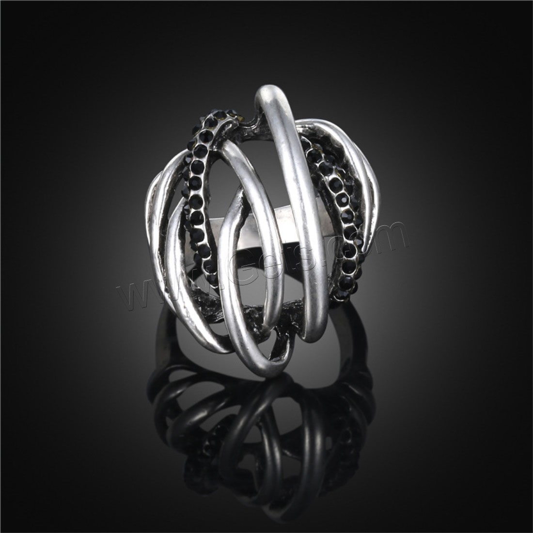 Newegg® Finger Ring, Zinc Alloy, antique silver color plated, for woman & with rhinestone, 22mm, Sold By PC