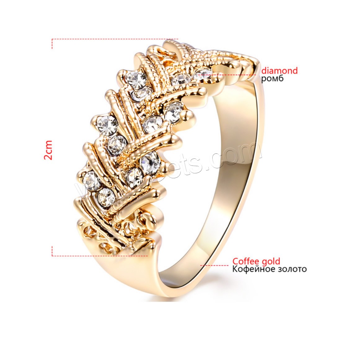 Newegg® Finger-Ring, Zinklegierung, goldfarben plattiert, für Frau & mit Strass, 20mm, verkauft von PC