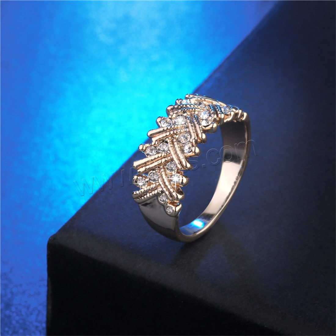 Newegg® Finger-Ring, Zinklegierung, goldfarben plattiert, für Frau & mit Strass, 20mm, verkauft von PC
