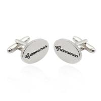 Zinc Alloy Cufflinks, Flat Oval, platinum color plated, Unisex & with letter pattern & enamel, lead & cadmium free 