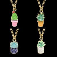 Enamel Zinc Alloy Necklace, with iron chain, with 5cm extender chain, Opuntia Stricta, gold color plated, Unisex & twist oval chain lead & cadmium free, 10-20mm Approx 17.5 Inch 