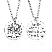 Enamel Zinc Alloy Necklace, with iron chain, with 5cm extender chain, Flat Round, antique silver color plated, tree of life design & Unisex & twist oval chain & with letter pattern & double-sided, lead & cadmium free Approx 17.5 Inch 