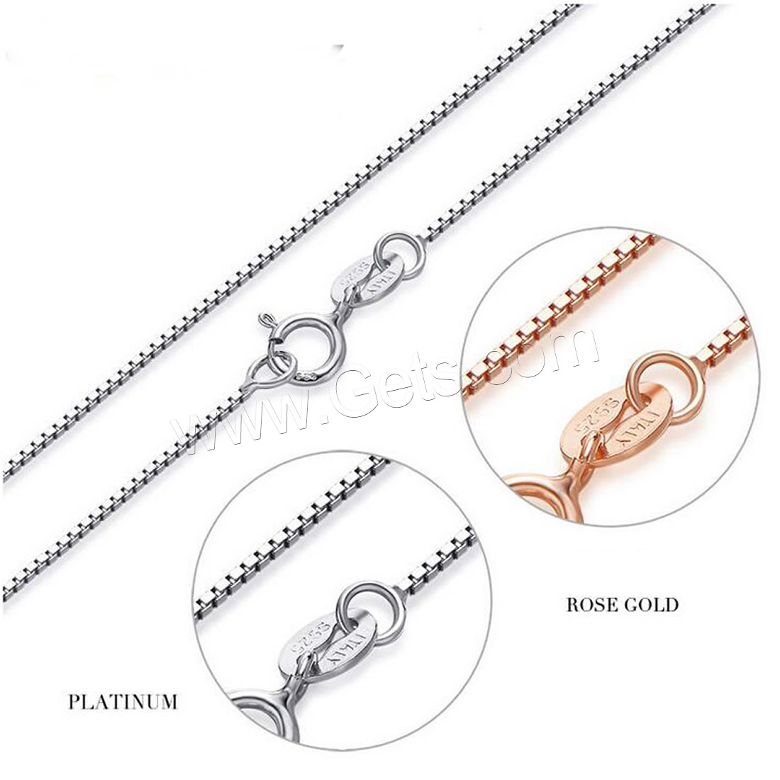 Sterling Silver Necklace Chain, 925 Sterling Silver, plated, different size for choice & box chain & for woman, more colors for choice, Length:Approx 15.5 Inch, Approx 17.5 Inch, Sold By Strand