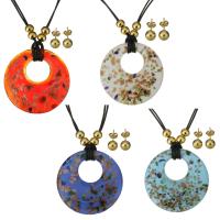 Lampwork Jewelry Sets, Stainless Steel, earring & necklace, with Waxed Nylon Cord & Lampwork, Donut, gold color plated, for woman & gold foil 53mm, 1.5mm, 8mm Approx 20 Inch 