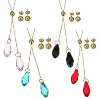 Crystal Jewelry Sets, Stainless Steel, earring & necklace, with Crystal, gold color plated, oval chain & for woman & faceted 96mm 1.5mm, 8mm Approx 19 Inch 