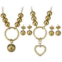 Rhinestone stainless steel Jewelry Set, earring & necklace, with Rhinestone Clay Pave, gold color plated, oval chain & for woman Approx 17 Inch 