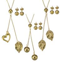 Fashion Stainless Steel Jewelry Sets, earring & necklace, gold color plated, oval chain & for woman Approx 18-19 Inch 