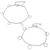 Stainless Steel Charm Bracelet, with 1Inch extender chain, real silver plated, oval chain & for woman Approx 7 Inch 