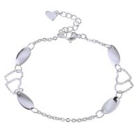 Stainless Steel Chain Bracelets, with 1.5Inch extender chain, Heart, real silver plated, oval chain & for woman  1.5mm Approx 6.5 Inch 