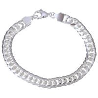 Stainless Steel Chain Bracelets, real silver plated, curb chain & for woman, 8mm Approx 7 Inch 
