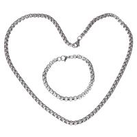 Parures de bijoux en acier inoxydable, Bracelet & collier, chaîne de boîte & pour femme, couleur originale, 6mm, 6mm Environ 24 pouce, Environ  8 pouce, Vendu par fixé