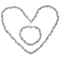 Conjuntos de joyería de acero inoxidable, pulsera & collar, cadena bizantino & para mujer, color original, 10x7mm, 10x7mm, longitud:aproximado 24 Inch, aproximado  8 Inch, Vendido por Set
