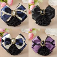 Polyester Hair Jewelry Flower, with Lace & Crystal & Plastic Pearl & Iron & Zinc Alloy, plated & for woman & faceted & with rhinestone 