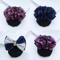 Polyester Hair Jewelry Flower, with Lace & Iron & Zinc Alloy, plated & iron-on & for woman & with rhinestone, 115x70-85mm 