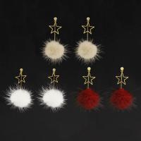 Cupronickel Drop Earring, with Plush, sterling silver post pin, silver color plated, for woman 