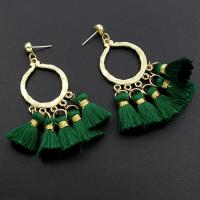 Fashion Tassel Earring, Cupronickel, with Nylon Cord, sterling silver post pin, gold color plated, for woman, green 