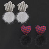 Fluffy Pom Pom Earrings, Cupronickel, with Plush & Cloth, sterling silver post pin, gold color plated & for woman 