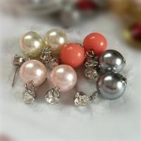 ABS Plastic Pearl Drop Earring, stainless steel post pin, Round, for woman & with rhinestone 