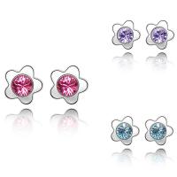 Brass Stud Earring, with CRYSTALLIZED™, Flower, platinum plated, for woman & faceted nickel, lead & cadmium free, 5.5mm 