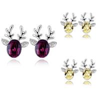 Brass Stud Earring, with CRYSTALLIZED™, Deer, platinum plated, for woman & faceted nickel, lead & cadmium free 
