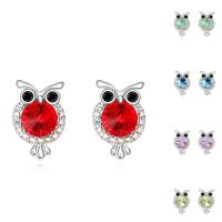 Brass Stud Earring, with CRYSTALLIZED™, Owl, platinum plated, for woman & faceted nickel, lead & cadmium free 