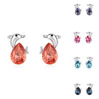 Brass Stud Earring, with CRYSTALLIZED™, Dolphin, platinum plated, for woman & faceted nickel, lead & cadmium free 