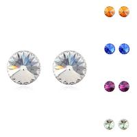 Brass Stud Earring, with CRYSTALLIZED™, Flat Round, platinum plated, for woman & faceted nickel, lead & cadmium free, 8mm 
