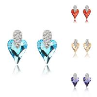 Brass Stud Earring, with CRYSTALLIZED™, Heart, platinum plated, for woman & faceted nickel, lead & cadmium free 