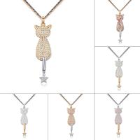 Brass Sweater Chain Necklace, with 5cm extender chain, Cat, plated, with painted & twist oval chain & for woman & with Austria rhinestone nickel, lead & cadmium free Approx 31 Inch 