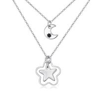 Fashion Multi Layer Necklace, Brass, with 5cm extender chain, Moon and Star, platinum plated, oval chain & for woman & enamel & , nickel, lead & cadmium free, 15mm Approx 15.5 Inch 