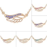 Rhinestone Brass Necklace, with 5cm extender chain, Wing Shape, real gold plated, oval chain & for woman & with Austria rhinestone nickel, lead & cadmium free Approx 15.5 Inch 