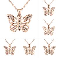 Rhinestone Brass Necklace, with 5cm extender chain, Butterfly, real gold plated, oval chain & for woman & with Austria rhinestone nickel, lead & cadmium free Approx 15.5 Inch 