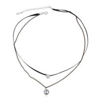 Fashion Multi Layer Necklace, Brass, with Velveteen, with 5cm extender chain, Round, plated, twist oval chain & for woman & with Austria rhinestone & , nickel, lead & cadmium free Approx 15.5 Inch 