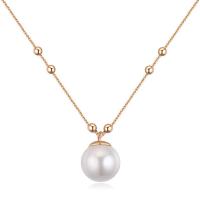 Plastic Pearl Necklace, Brass, with ABS Plastic Pearl, with 5cm extender chain, Round, real gold plated, twist oval chain & for woman, nickel, lead & cadmium free Approx 15.5 Inch 
