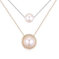 Plastic Pearl Necklace, Brass, with ABS Plastic Pearl, with 5cm extender chain, Flat Round, plated, oval chain & for woman & , nickel, lead & cadmium free, 12.6mm Approx 15.5 Inch 