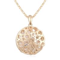 Austrian Crystal Necklace, Brass, with Austrian Crystal, with 5cm extender chain, Flat Round, real gold plated, lantern chain & for woman & hollow, nickel, lead & cadmium free Approx 15.5 Inch 