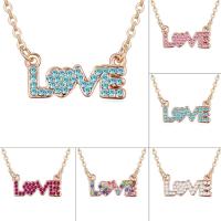 Rhinestone Brass Necklace, with 5cm extender chain, Letter, word love, real gold plated, oval chain & for woman & with Austria rhinestone nickel, lead & cadmium free Approx 15.5 Inch 