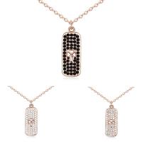 Rhinestone Brass Necklace, with 5cm extender chain, Rectangle, real rose gold plated, oval chain & for woman & with Austria rhinestone nickel, lead & cadmium free Approx 15.5 Inch 