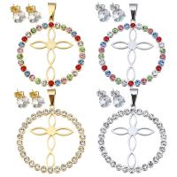 Rhinestone stainless steel Jewelry Set, pendant & earring, plated, for woman & with rhinestone 8mm Approx 