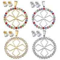 Rhinestone stainless steel Jewelry Set, pendant & earring, plated, for woman & with rhinestone 8mm Approx 