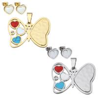 Turquoise Stainless Steel Jewelry Sets, pendant & earring, with Synthetic Turquoise & White Shell, Butterfly, plated, for woman & with rhinestone Approx 