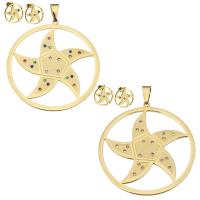 Rhinestone stainless steel Jewelry Set, pendant & earring, gold color plated, for woman & with rhinestone 14.5mm Approx 