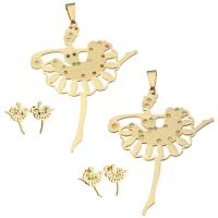 Rhinestone stainless steel Jewelry Set, pendant & earring, Girl, gold color plated, for woman & with rhinestone Approx 