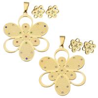 Rhinestone stainless steel Jewelry Set, pendant & earring, Flower, gold color plated, for woman & with rhinestone Approx 